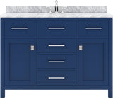 Virtu USA Caroline 48" Single Bath Vanity with White Marble Top and Square Sink with Polished Chrome Faucet with Matching Mirror