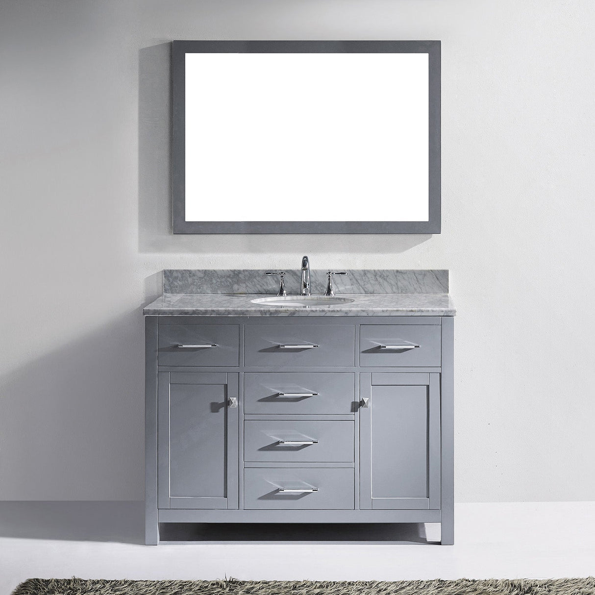 Virtu USA Caroline 48" Single Bath Vanity with White Marble Top and Round Sink with Brushed Nickel Faucet with Matching Mirror