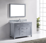 Virtu USA Caroline 48" Single Bath Vanity with White Marble Top and Round Sink with Brushed Nickel Faucet with Matching Mirror