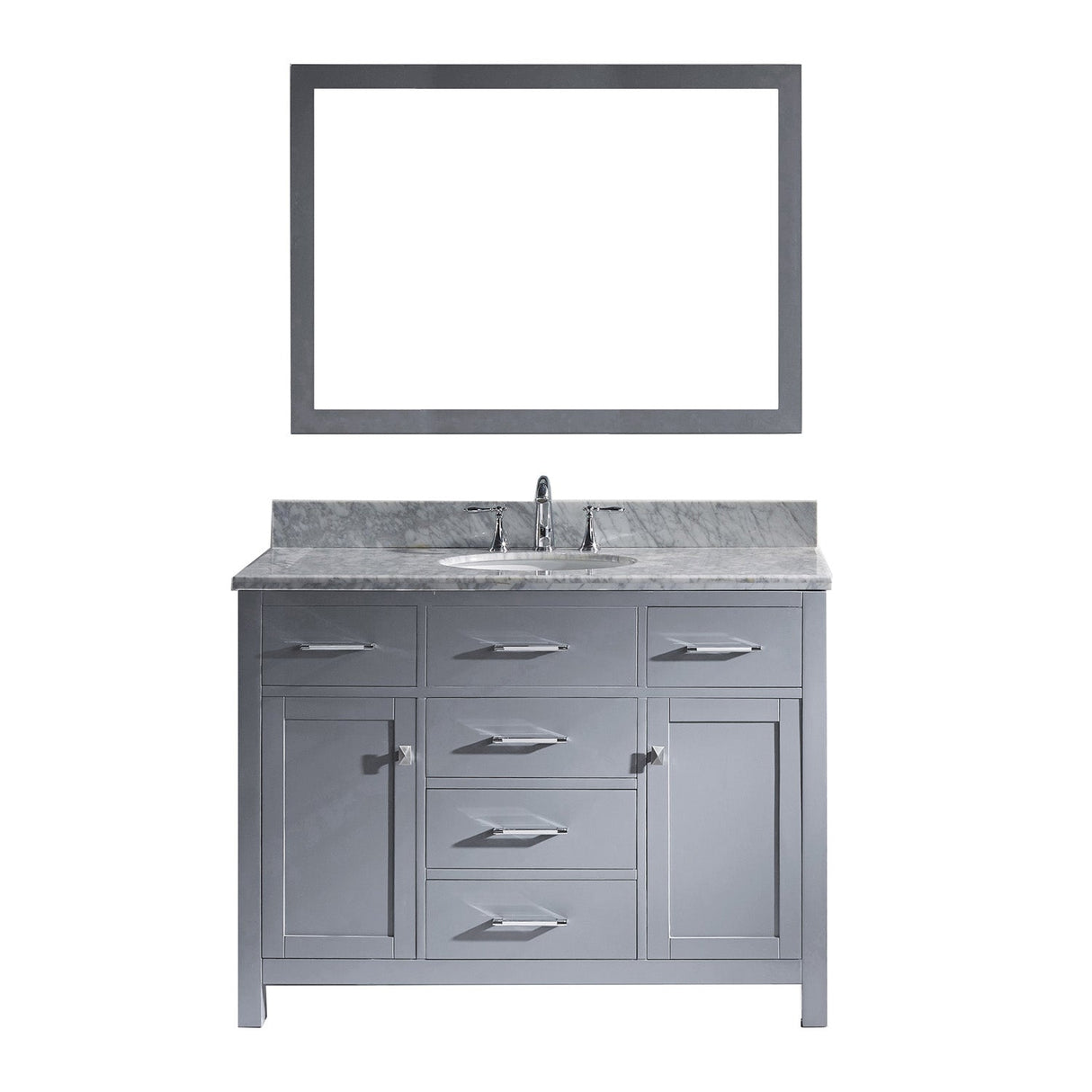 Virtu USA Caroline 48" Single Bath Vanity with White Marble Top and Round Sink with Brushed Nickel Faucet with Matching Mirror - Luxe Bathroom Vanities