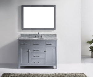Virtu USA Caroline 48" Single Bath Vanity with White Marble Top and Round Sink with Matching Mirror