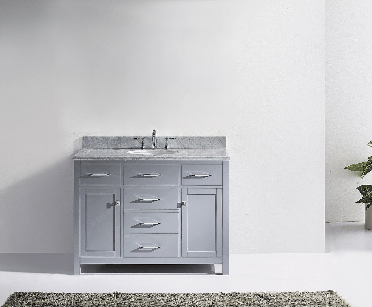 Virtu USA Caroline 48" Single Bath Vanity with White Marble Top and Round Sink