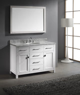 Virtu USA Caroline 48" Single Bath Vanity with White Marble Top and Round Sink with Brushed Nickel Faucet with Matching Mirror