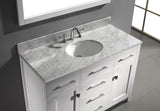 Virtu USA Caroline 48" Single Bath Vanity with White Marble Top and Round Sink with Brushed Nickel Faucet with Matching Mirror