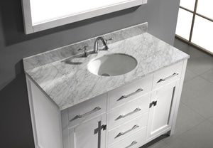 Virtu USA Caroline 48" Single Bath Vanity with White Marble Top and Square Sink with Polished Chrome Faucet with Matching Mirror