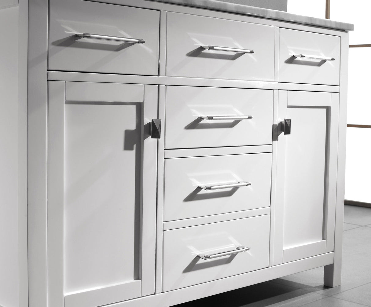 Virtu USA Caroline 48" Single Bath Vanity with White Marble Top and Round Sink with Matching Mirror