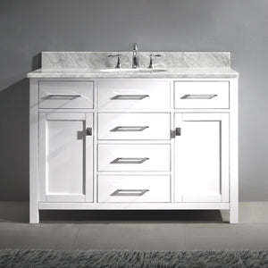 Virtu USA Caroline 48" Single Bath Vanity with White Marble Top and Round Sink