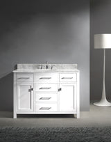 Virtu USA Caroline 48" Single Bath Vanity with White Marble Top and Round Sink