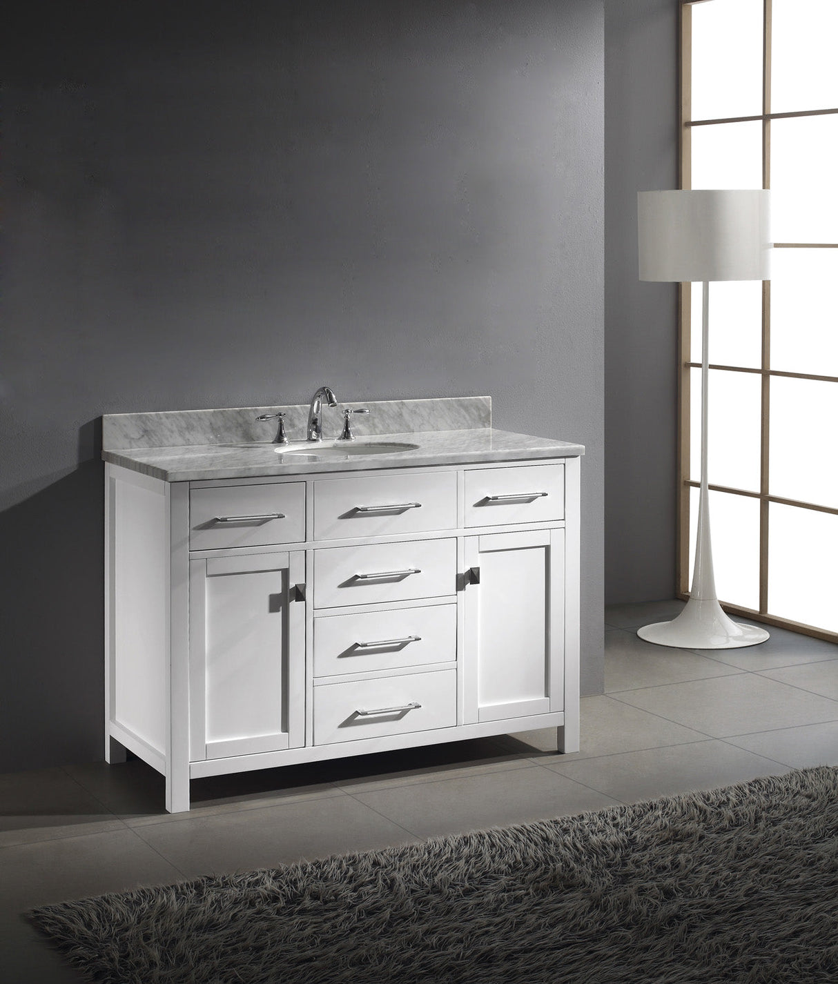 Virtu USA Caroline 48" Single Bath Vanity with White Marble Top and Round Sink