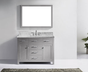 Virtu USA Caroline 48" Single Bath Vanity with White Marble Top and Square Sink with Brushed Nickel Faucet with Matching Mirror