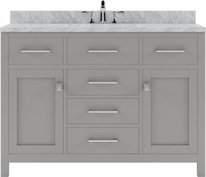 Virtu USA Caroline 48" Single Bath Vanity with White Marble Top and Square Sink with Brushed Nickel Faucet with Matching Mirror