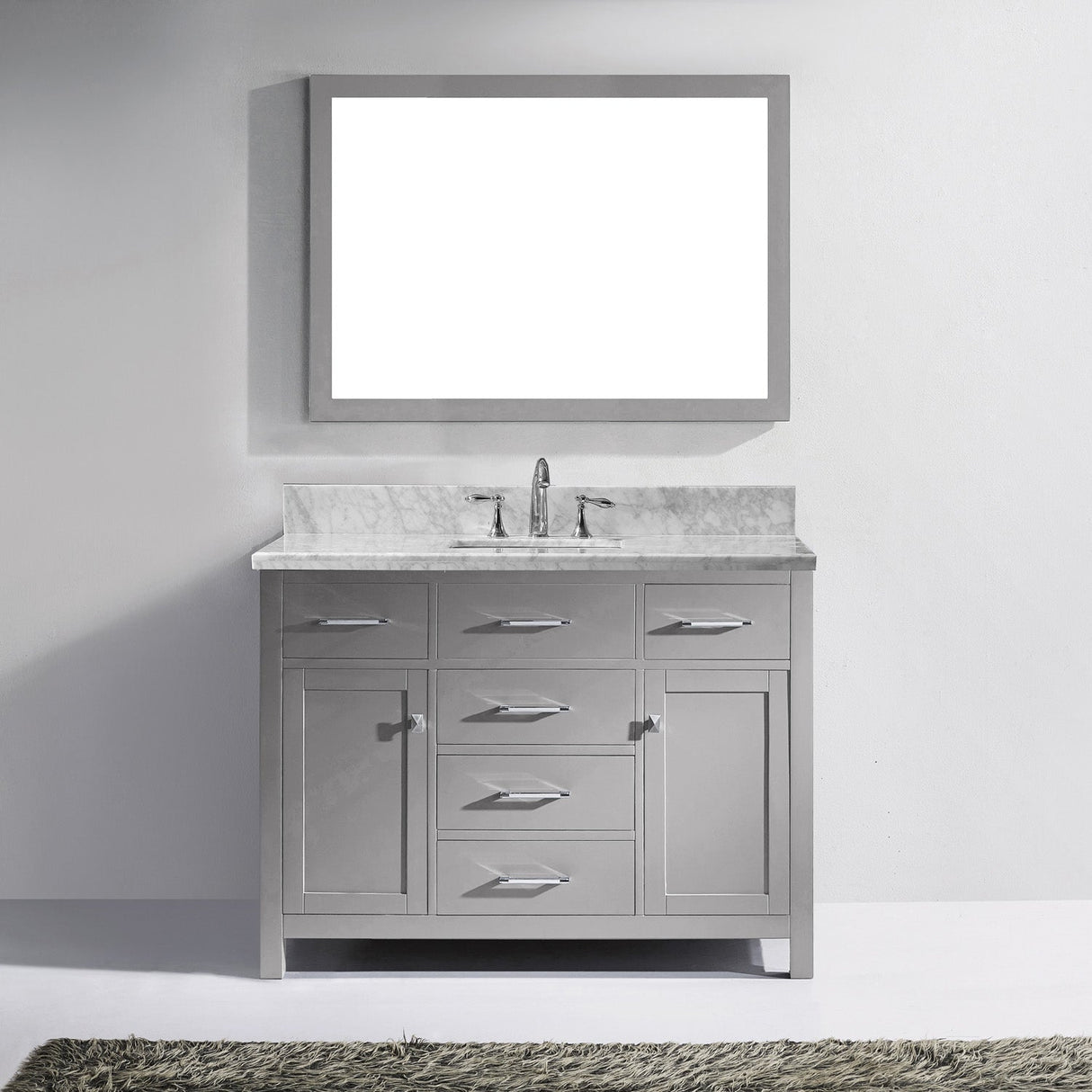 Virtu USA Caroline 48" Single Bath Vanity with White Marble Top and Square Sink with Matching Mirror