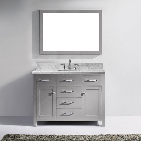 Virtu USA Caroline 48" Single Bath Vanity with Italian Carrara White Marble Top and Square Sink with Polished Chrome Faucet with Matching Mirror