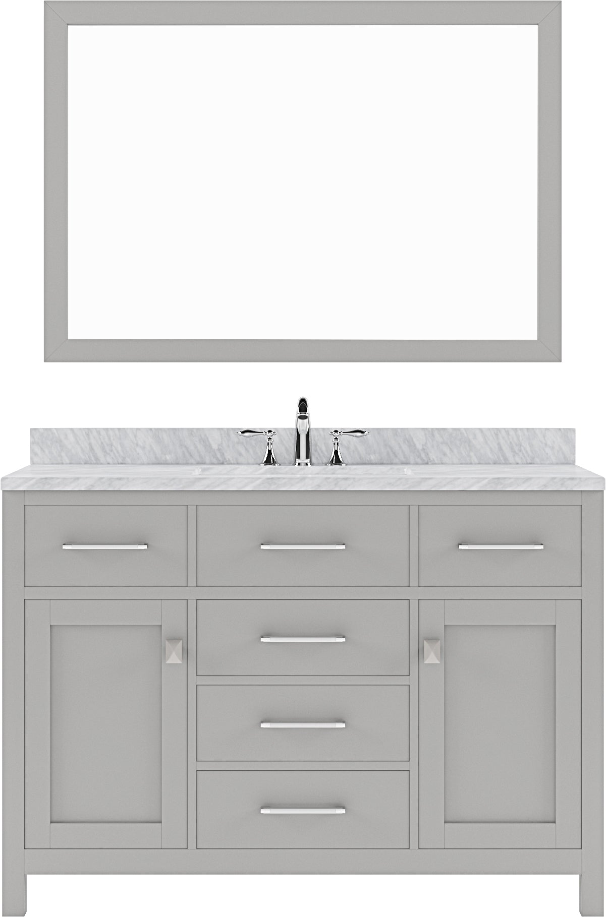 Virtu USA Caroline 48" Single Bath Vanity with Italian Carrara White Marble Top and Square Sink with Polished Chrome Faucet with Matching Mirror - Luxe Bathroom Vanities