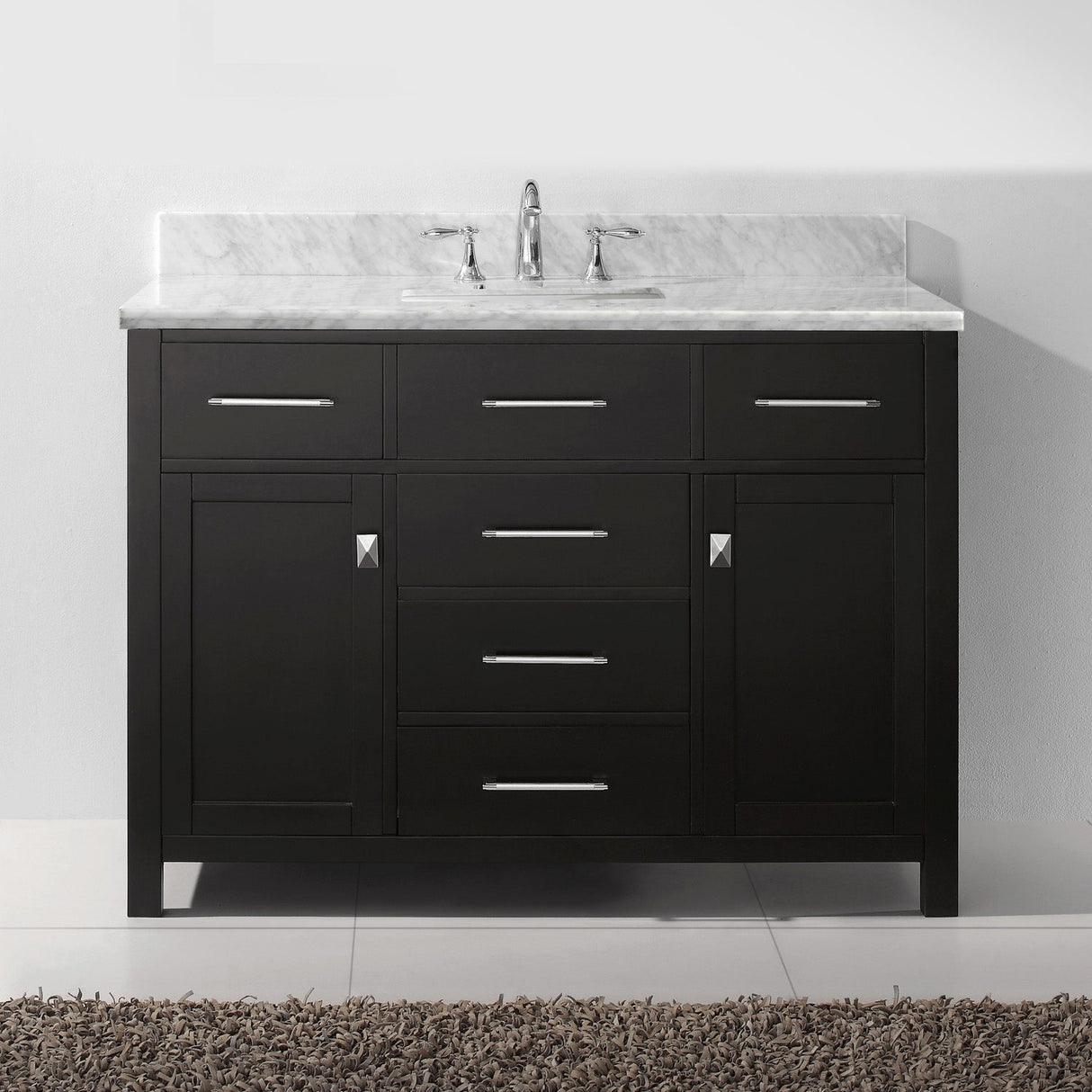 Virtu USA Caroline 48" Single Bath Vanity with White Marble Top and Square Sink