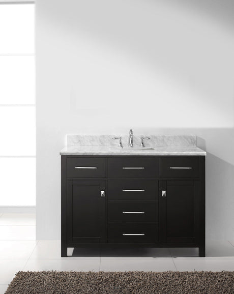 Virtu USA Caroline 48" Single Bath Vanity with White Marble Top and Square Sink with Brushed Nickel Faucet