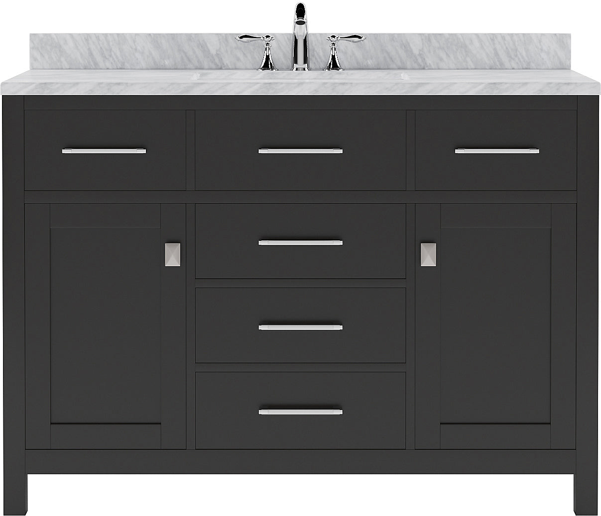 Virtu USA Caroline 48" Single Bath Vanity with White Marble Top and Square Sink with Brushed Nickel Faucet - Luxe Bathroom Vanities