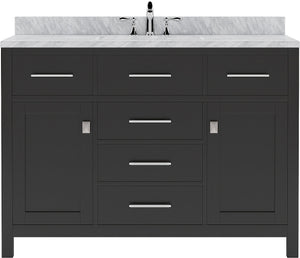 Virtu USA Caroline 48" Single Bath Vanity with Italian Carrara White Marble Top and Square Sink with Polished Chrome Faucet with Matching Mirror