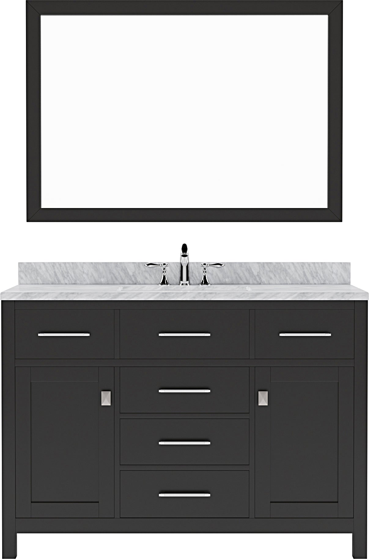 Virtu USA Caroline 48" Single Bath Vanity with White Marble Top and Square Sink with Matching Mirror - Luxe Bathroom Vanities