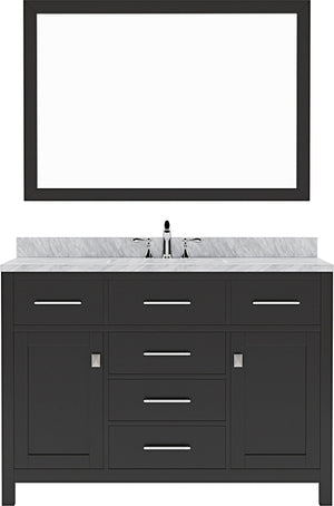 Virtu USA Caroline 48" Single Bath Vanity with Italian Carrara White Marble Top and Square Sink with Polished Chrome Faucet with Matching Mirror - Luxe Bathroom Vanities
