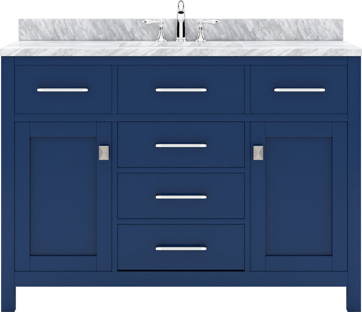 Virtu USA Caroline 48" Single Bath Vanity with White Marble Top and Square Sink with Matching Mirror