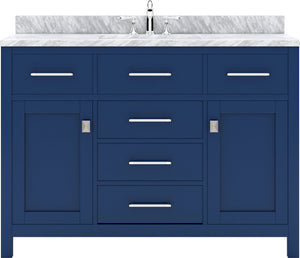 Virtu USA Caroline 48" Single Bath Vanity with Italian Carrara White Marble Top and Square Sink with Polished Chrome Faucet with Matching Mirror