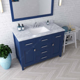 Virtu USA Caroline 48" Single Bath Vanity with White Marble Top and Square Sink with Matching Mirror