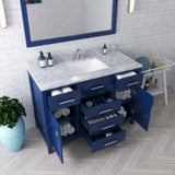 Virtu USA Caroline 48" Single Bath Vanity with White Marble Top and Square Sink with Matching Mirror