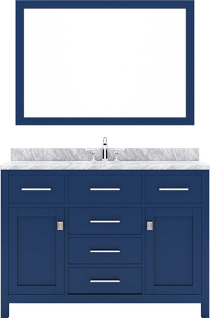 Virtu USA Caroline 48" Single Bath Vanity with Italian Carrara White Marble Top and Square Sink with Polished Chrome Faucet with Matching Mirror - Luxe Bathroom Vanities