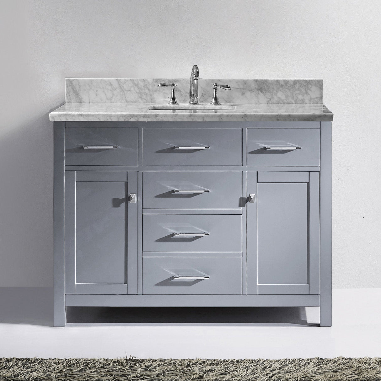 Virtu USA Caroline 48" Single Bath Vanity with White Marble Top and Square Sink with Brushed Nickel Faucet