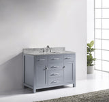 Virtu USA Caroline 48" Single Bath Vanity with White Marble Top and Square Sink with Brushed Nickel Faucet