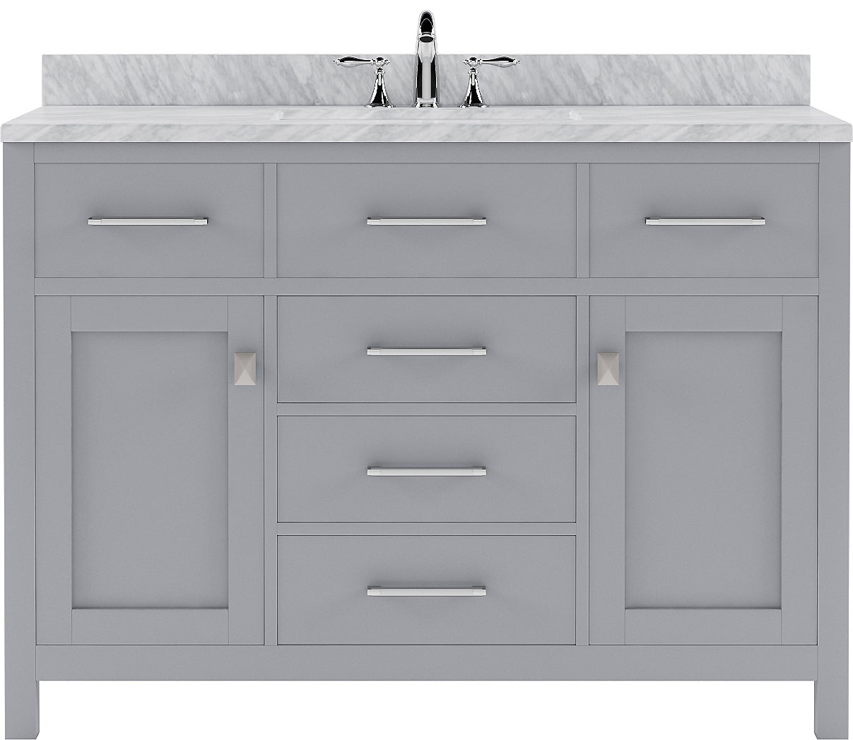 Virtu USA Caroline 48" Single Bath Vanity with White Marble Top and Square Sink with Matching Mirror