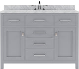 Virtu USA Caroline 48" Single Bath Vanity with White Marble Top and Square Sink with Matching Mirror