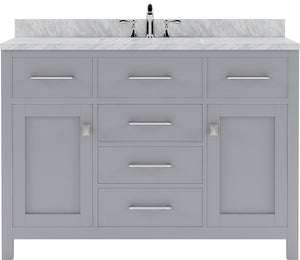 Virtu USA Caroline 48" Single Bath Vanity with Italian Carrara White Marble Top and Square Sink with Polished Chrome Faucet with Matching Mirror