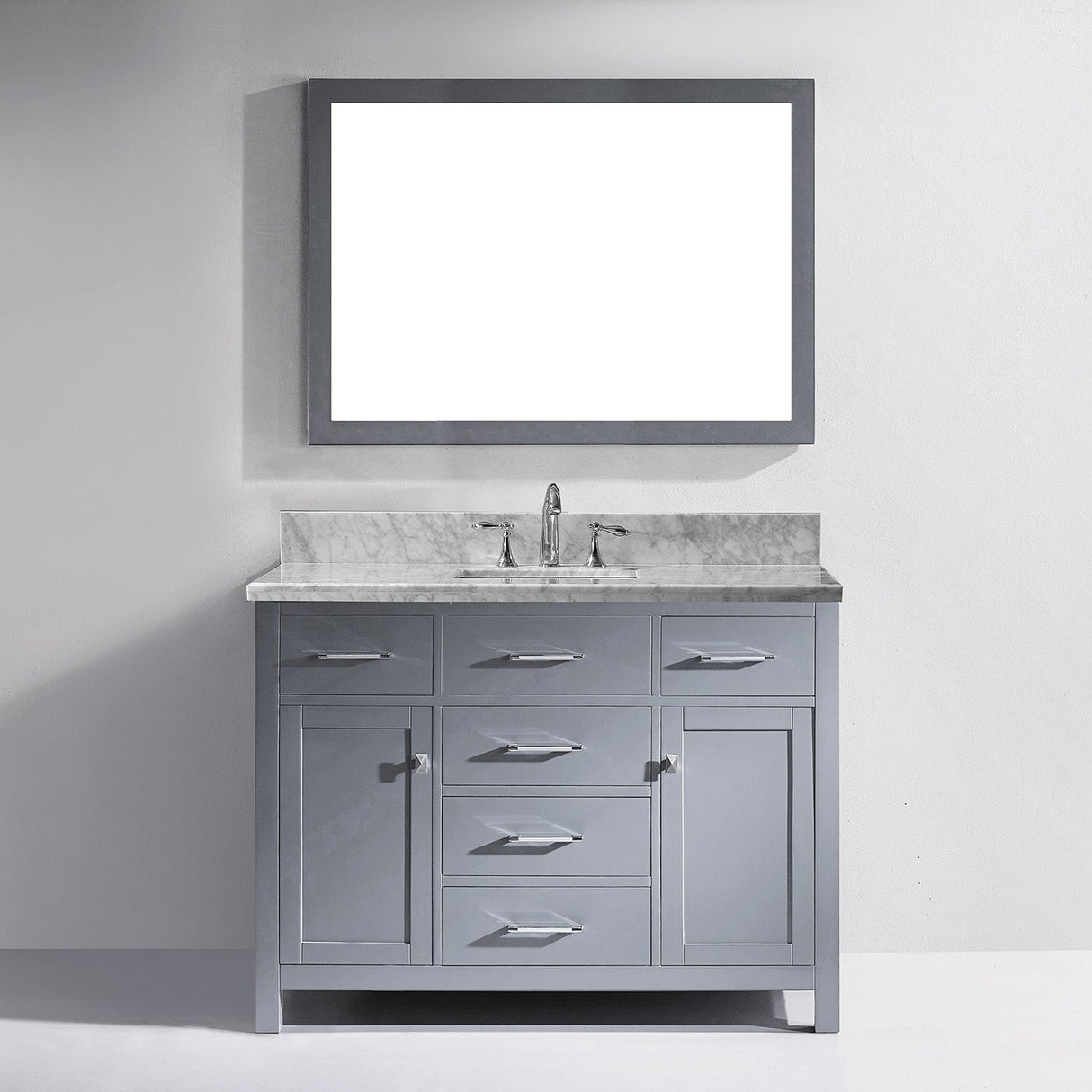 Virtu USA Caroline 48" Single Bath Vanity with White Marble Top and Square Sink with Matching Mirror