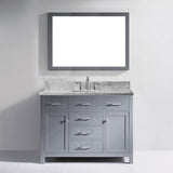 Virtu USA Caroline 48" Single Bath Vanity with Italian Carrara White Marble Top and Square Sink with Polished Chrome Faucet with Matching Mirror