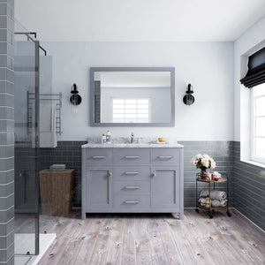 Virtu USA Caroline 48" Single Bath Vanity with Italian Carrara White Marble Top and Square Sink with Polished Chrome Faucet with Matching Mirror