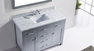Virtu USA Caroline 48" Single Bath Vanity with White Marble Top and Square Sink with Brushed Nickel Faucet with Matching Mirror