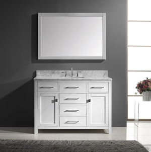 Virtu USA Caroline 48" Single Bath Vanity with White Marble Top and Square Sink with Brushed Nickel Faucet with Matching Mirror