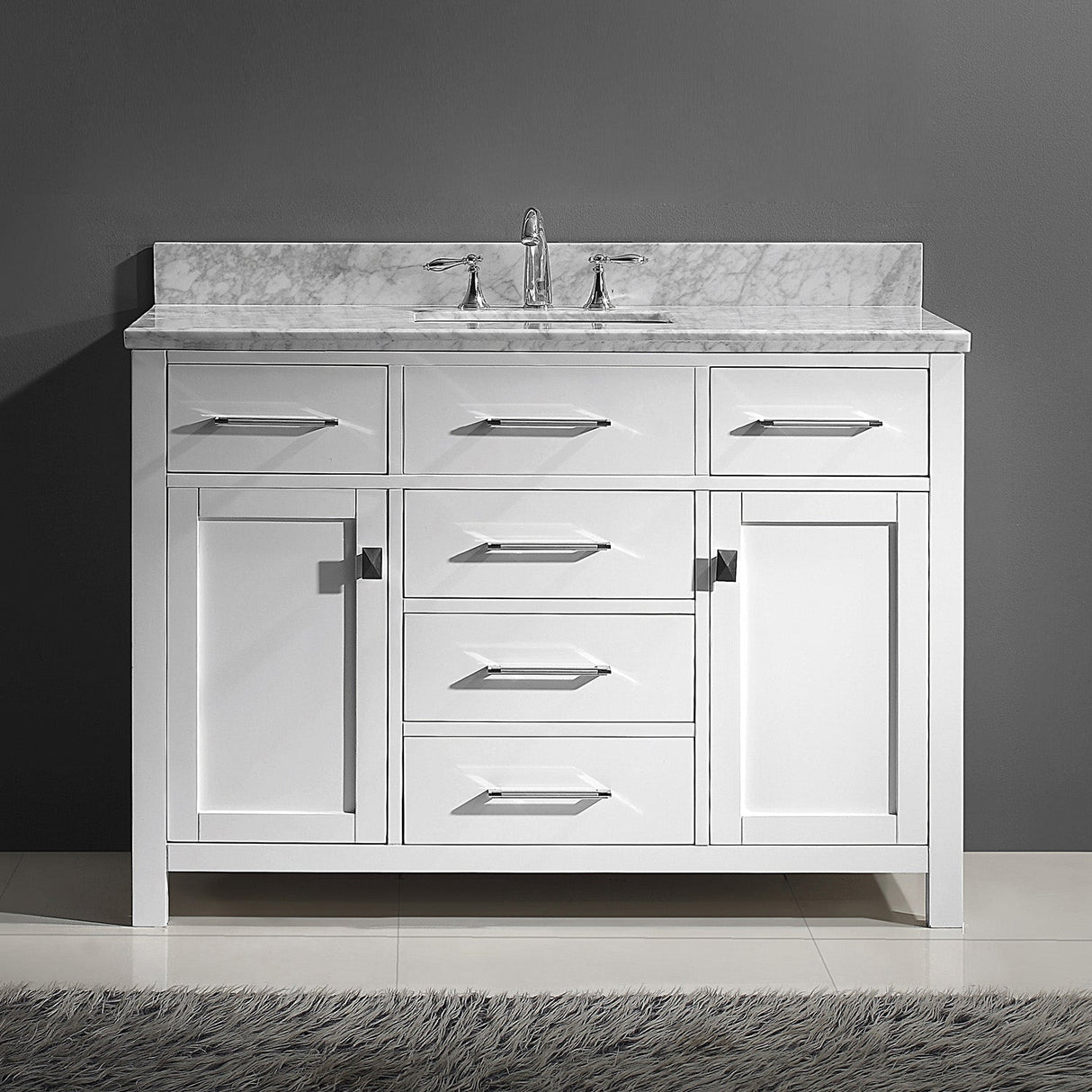 Virtu USA Caroline 48" Single Bath Vanity with White Marble Top and Square Sink with Brushed Nickel Faucet