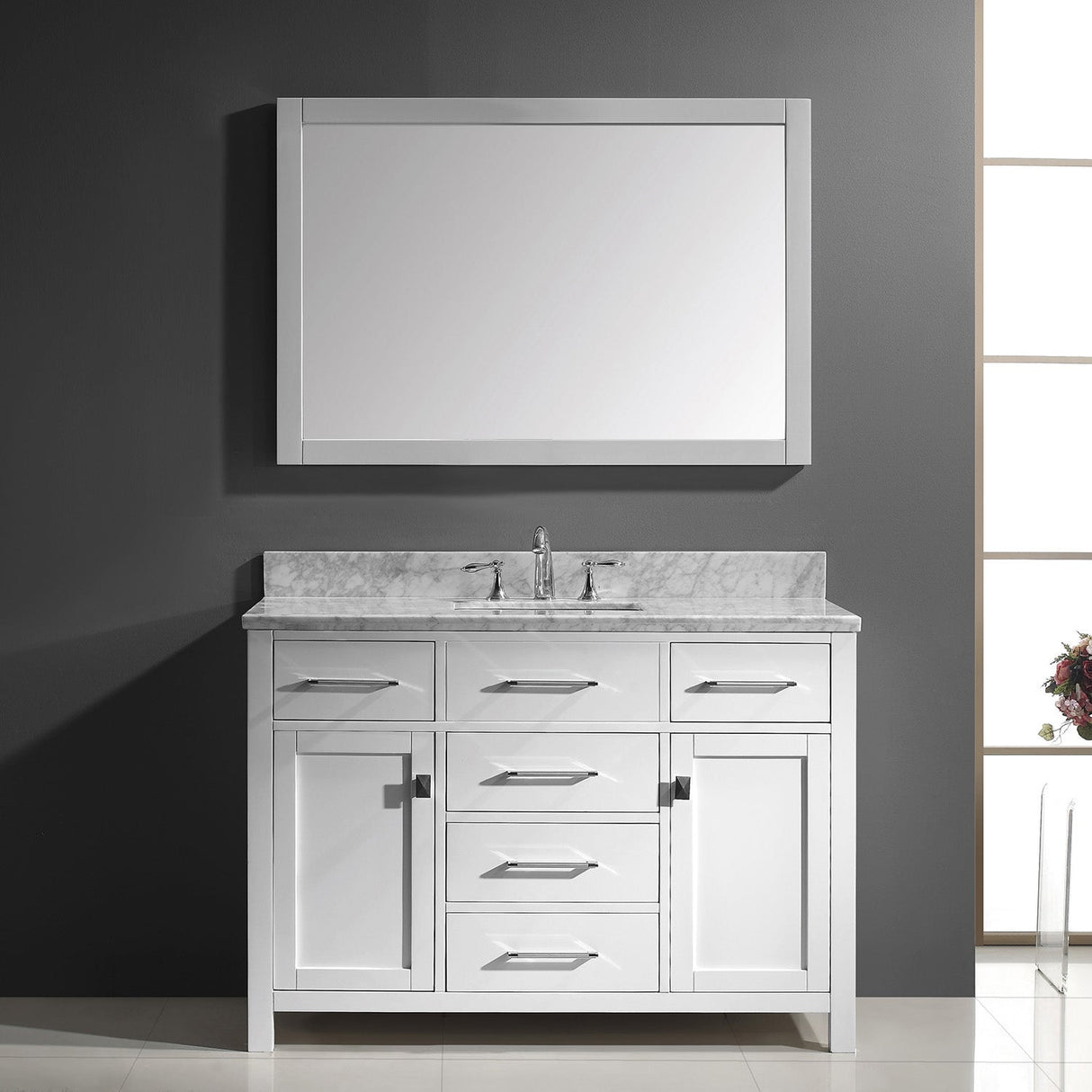 Virtu USA Caroline 48" Single Bath Vanity with White Marble Top and Square Sink with Brushed Nickel Faucet