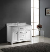 Virtu USA Caroline 48" Single Bath Vanity with White Marble Top and Square Sink with Brushed Nickel Faucet