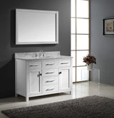 Virtu USA Caroline 48" Single Bath Vanity with White Marble Top and Square Sink with Matching Mirror