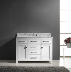 Virtu USA Caroline 48" Single Bath Vanity with White Marble Top and Square Sink