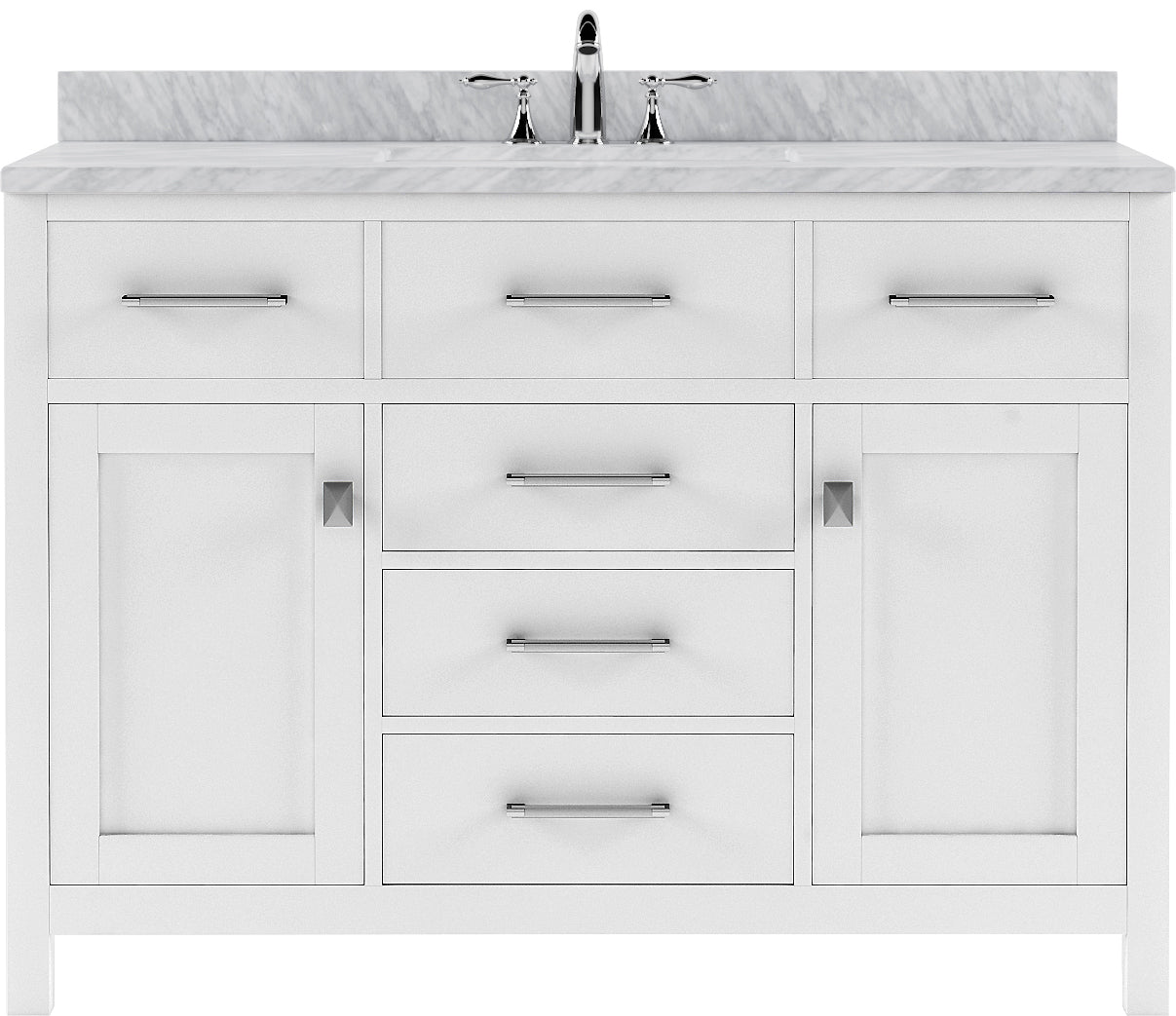 Virtu USA Caroline 48" Single Bath Vanity with White Marble Top and Square Sink with Matching Mirror