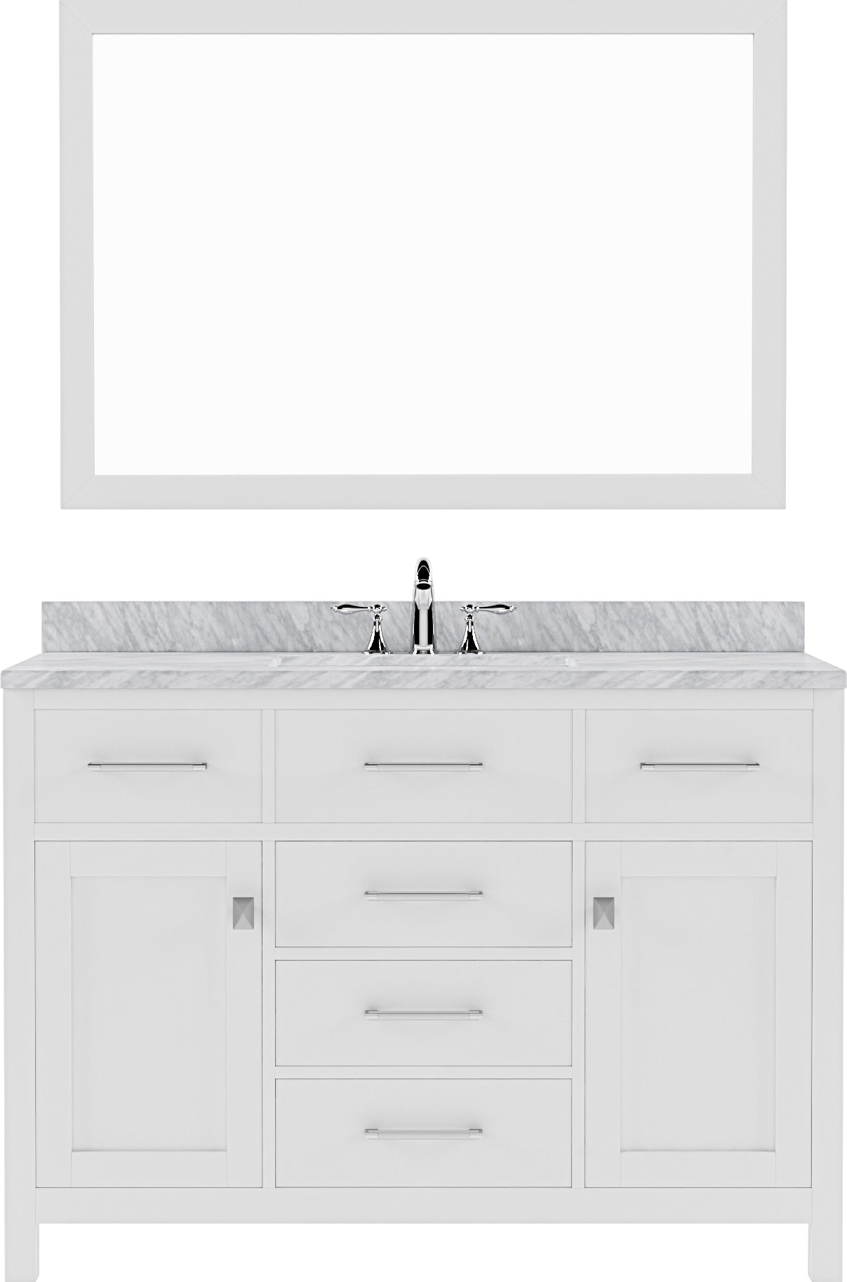 Virtu USA Caroline 48" Single Bath Vanity with Italian Carrara White Marble Top and Square Sink with Polished Chrome Faucet with Matching Mirror - Luxe Bathroom Vanities