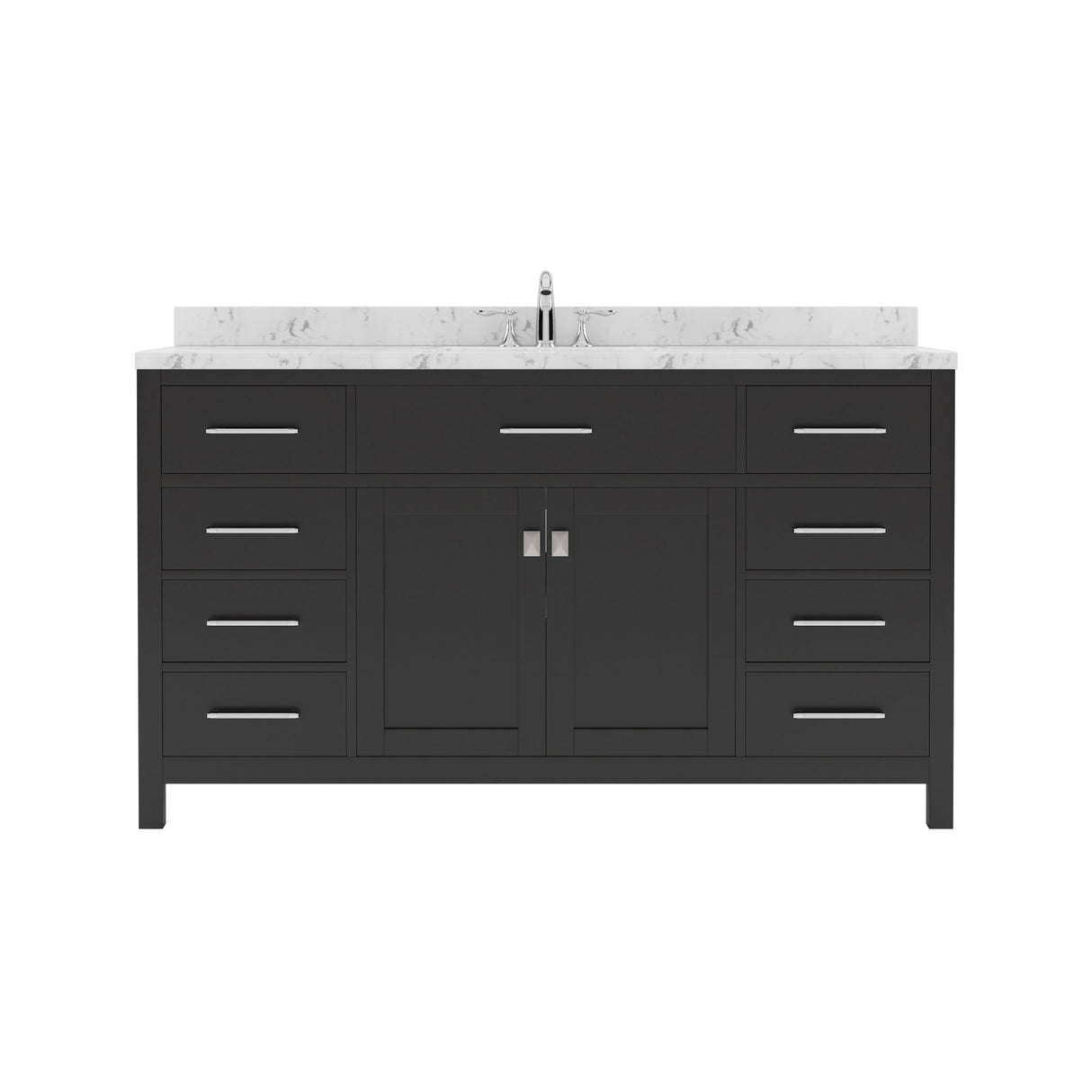 Virtu USA Caroline 60" Single Bath Vanity with White Quartz Top and Round Sink with Matching Mirror