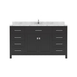 Virtu USA Caroline 60" Single Bath Vanity with White Quartz Top and Round Sink with Matching Mirror