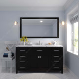 Virtu USA Caroline 60" Single Bath Vanity with White Quartz Top and Round Sink with Matching Mirror