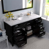 Virtu USA Caroline 60" Single Bath Vanity with White Quartz Top and Round Sink with Matching Mirror